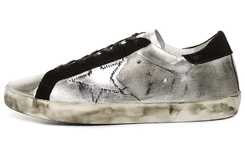 Golden Goose Super Star Low top Stylish Skateboarding Shoes Men's Silver Distressed