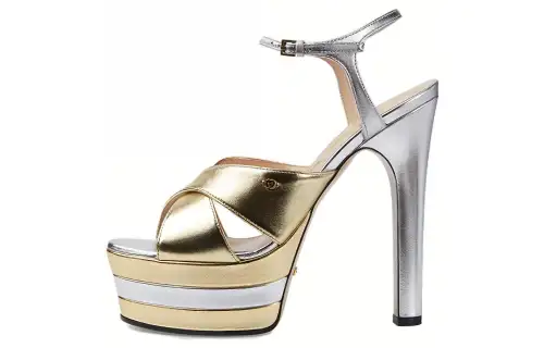 GUCCI 135mm Platform Sandal Metallic Leather Women's