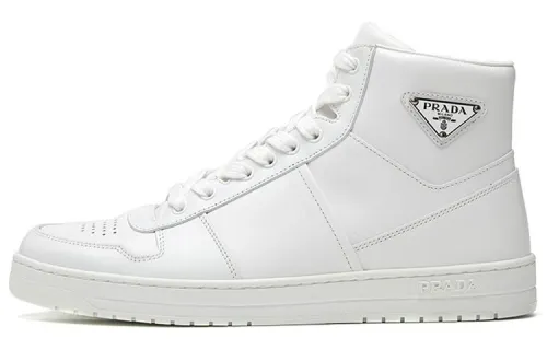 PRADA Leather Abrasion Resistant High top Skateboard Shoes Men's White