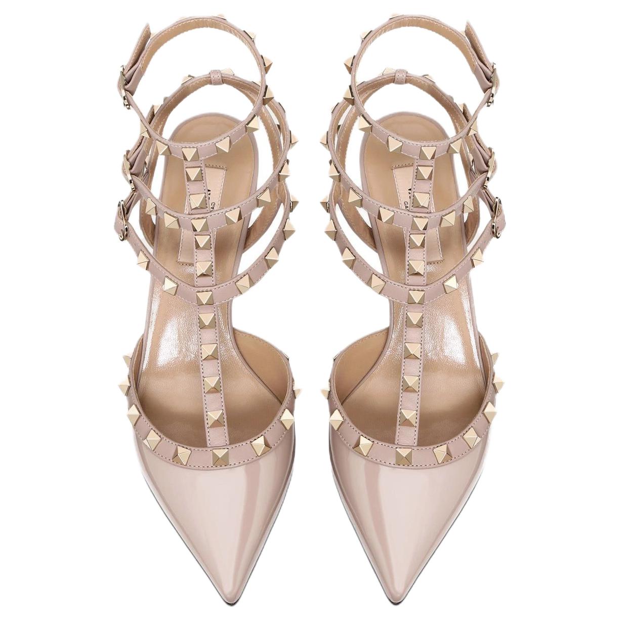 Valentino Rockstud Sheepskin Slim Heel High Heels 6.5cm Women's Nude