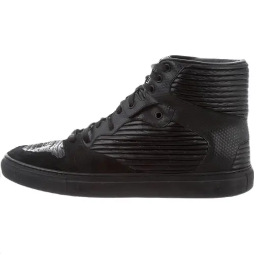 Balenciaga Pleated Leather High top Skateboard Shoes Men's Black