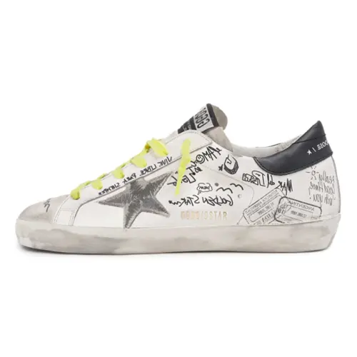 Golden Goose Super Star Graffiti Low top Stylish Skateboarding Shoes Women's White Distressed