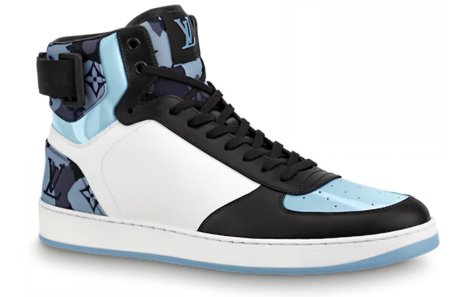 LOUIS VUITTON Rivoli Cow Leather, Textile High top Stylish Skateboarding Shoes Men's Black