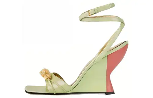 GUCCI Patent Leather One Strap Sandals 9.4cm Women's Light Green