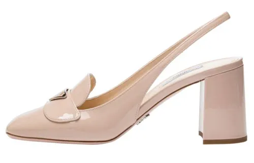 PRADA Leather Chunky Heel High Heels Women's Pink