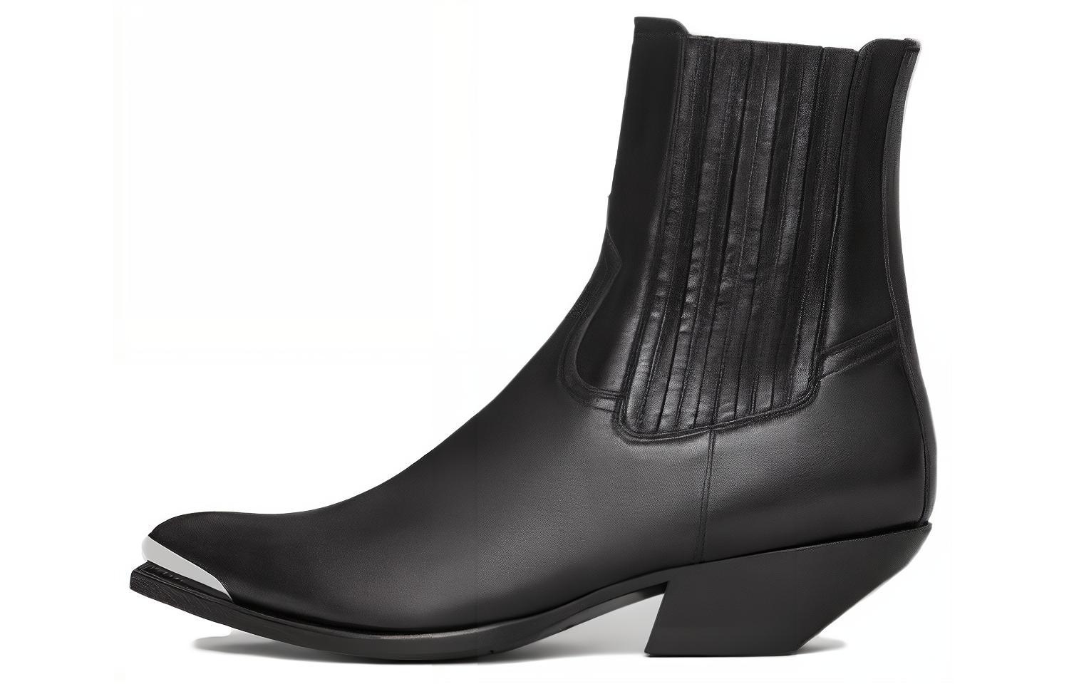 CELINE Leather Minimalist Fashion Short Chelsea Boots 4cm Women's Black