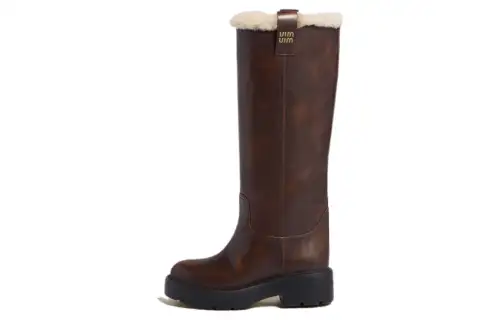 MIU MIU Leather Knee high Boots 5.5cm Women's Brown