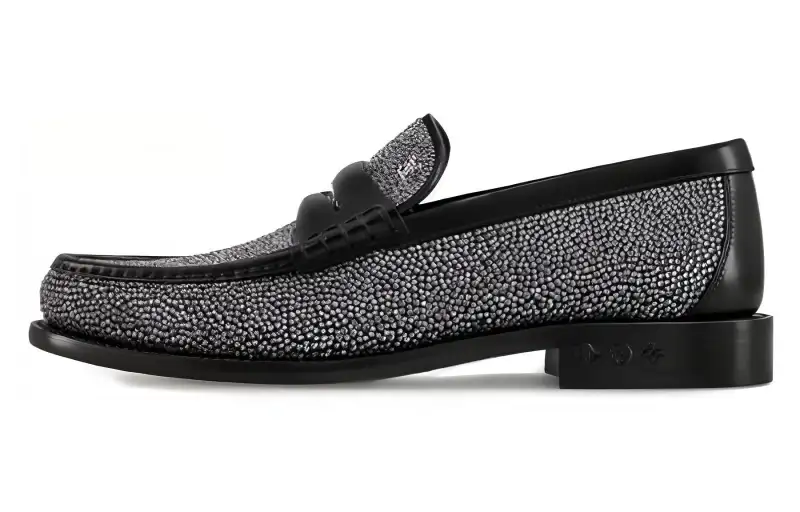 LOUIS VUITTON Cow Leather Loafers Men's Black