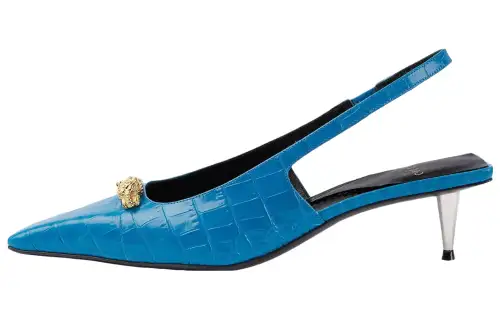 GUCCI Leather Slim Heel High Heels Women's Bright Blue
