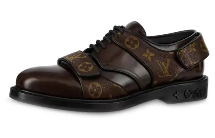 LOUIS VUITTON Harness Derby Shoes 'Brown With Monogram Straps'