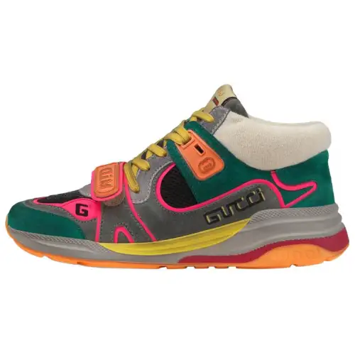 GUCCI Ultrapace Suede Mid top Athletic Shoes Casual Shoes Women's Gray Green