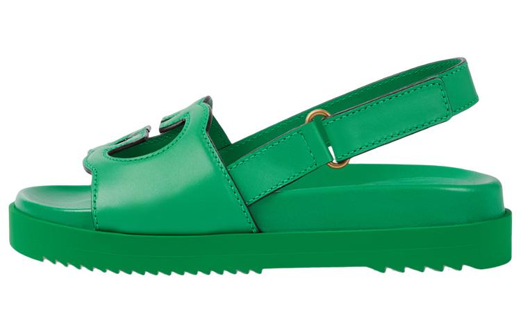 GUCCI Gucci Interlocking Leather Velcro Flat Strap Sandals Women's Green
