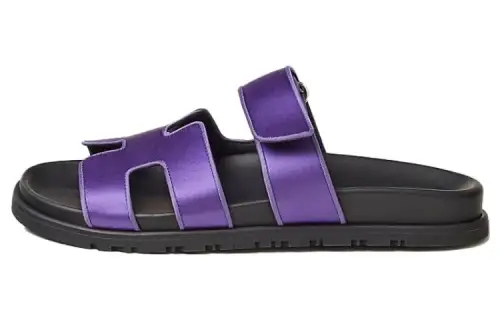 HERMES Chypre Rubber Sole Slide Slippers Women's Black Purple
