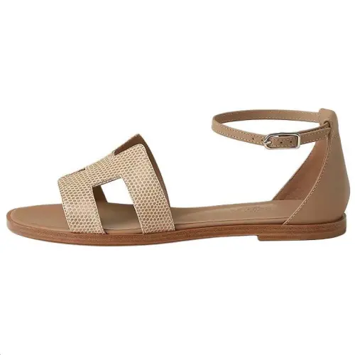 HERMES Santorini Lizard Skin One Strap Sandals Women's Brown