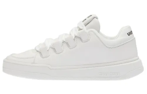 MIU MIU Leather Low top Stylish Skateboarding Shoes Women's White