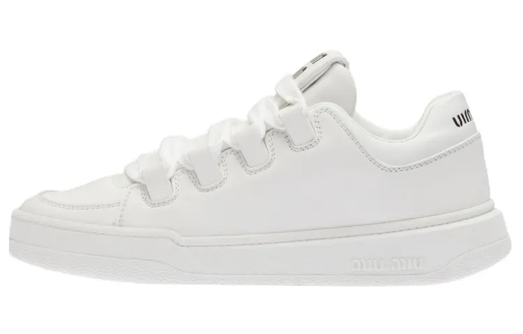MIU MIU Leather Low top Stylish Skateboarding Shoes Women's White