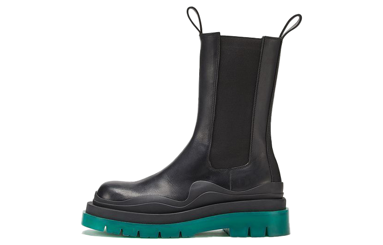 Bottega Veneta Tire Chelsea Top Grain Cow Leather Chelsea Boots Men's Black Green