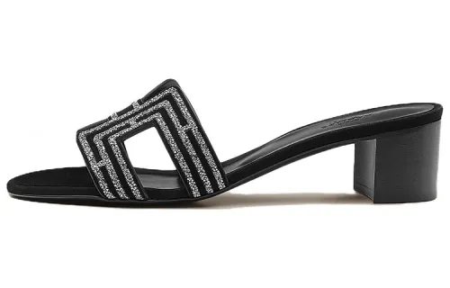 HERMES Oasis Slide Slippers Women's Black Silver