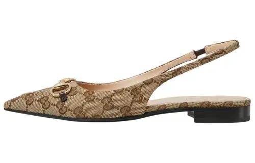 GUCCI Horsebit GG-canvas Ballerina Shoes