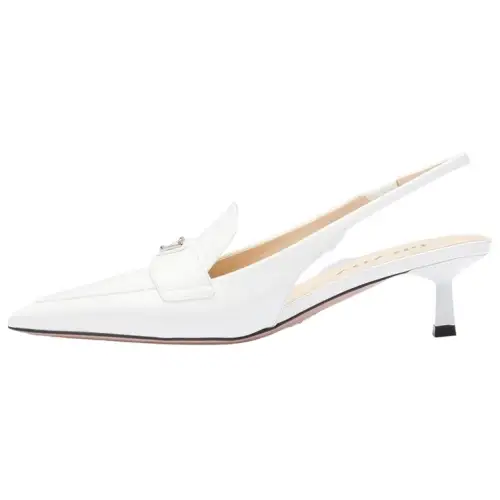 PRADA Leather Pointed Toe Slim Heel High Heels 4.5cm Women's White