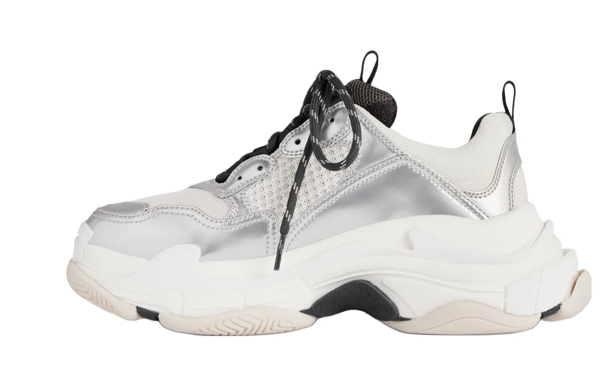 Balenciaga Triple S Textile, Artificial Leather Low top Casual Shoes Women's Silver