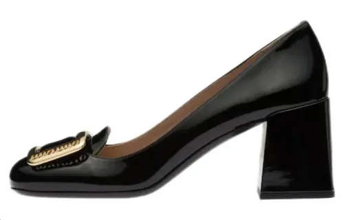 MIU MIU Patent Leather Chunky Heel High Heels Women's Black