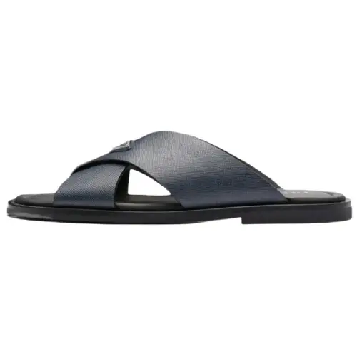 PRADA Saffiano Slide Slippers Men's Sea Blue