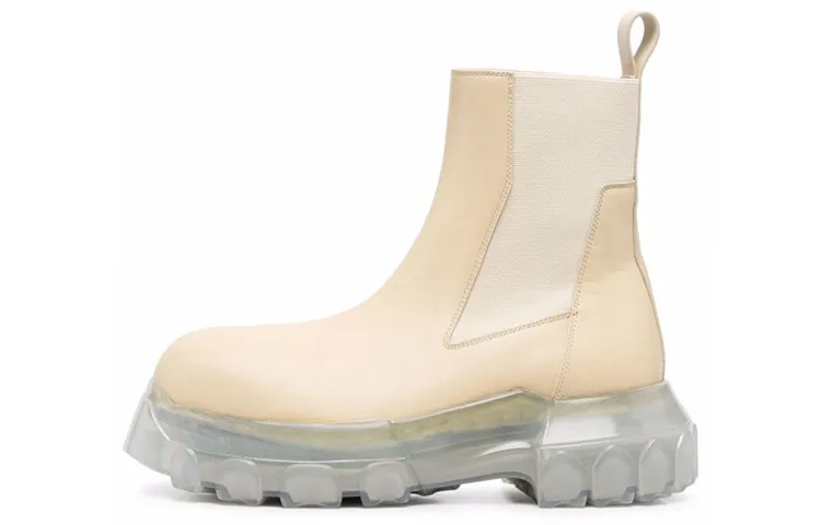 RICK OWENS/RO Leather Short Chelsea Boots Women's Beige