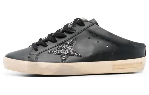 Golden Goose Super Star Sabot Leather Low top Skateboard Shoes Women's Black Distressed