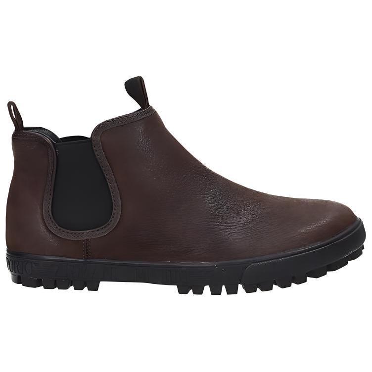 EMPORIO ARMANI Leather Ankle Length Chelsea Boots Men's Brown