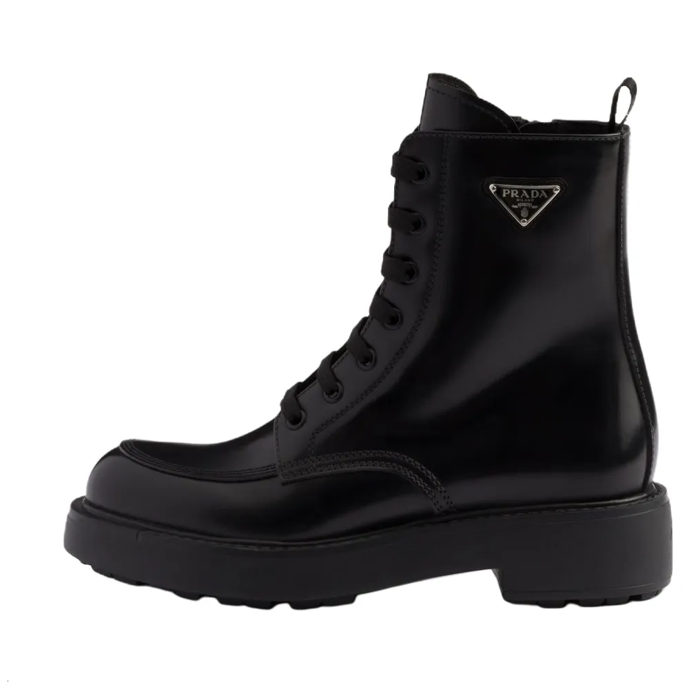 PRADA Leather Ankle Boots 5CM Women's Black