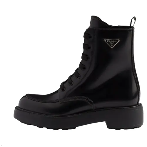 PRADA Leather Ankle Boots 5CM Women's Black