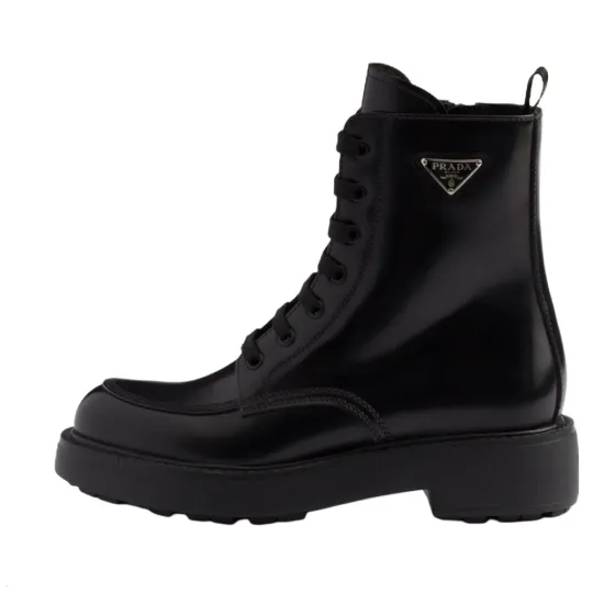 PRADA Leather Ankle Boots 5CM Women's Black