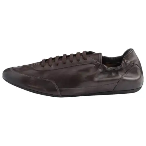 PRADA Collapse Cow Leather Low top Casual Shoes Men's Brown