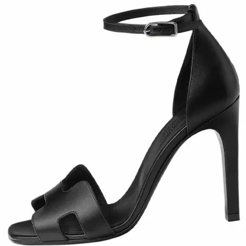 HERMES Joy One Strap Sandals 10.5cm Women's Black