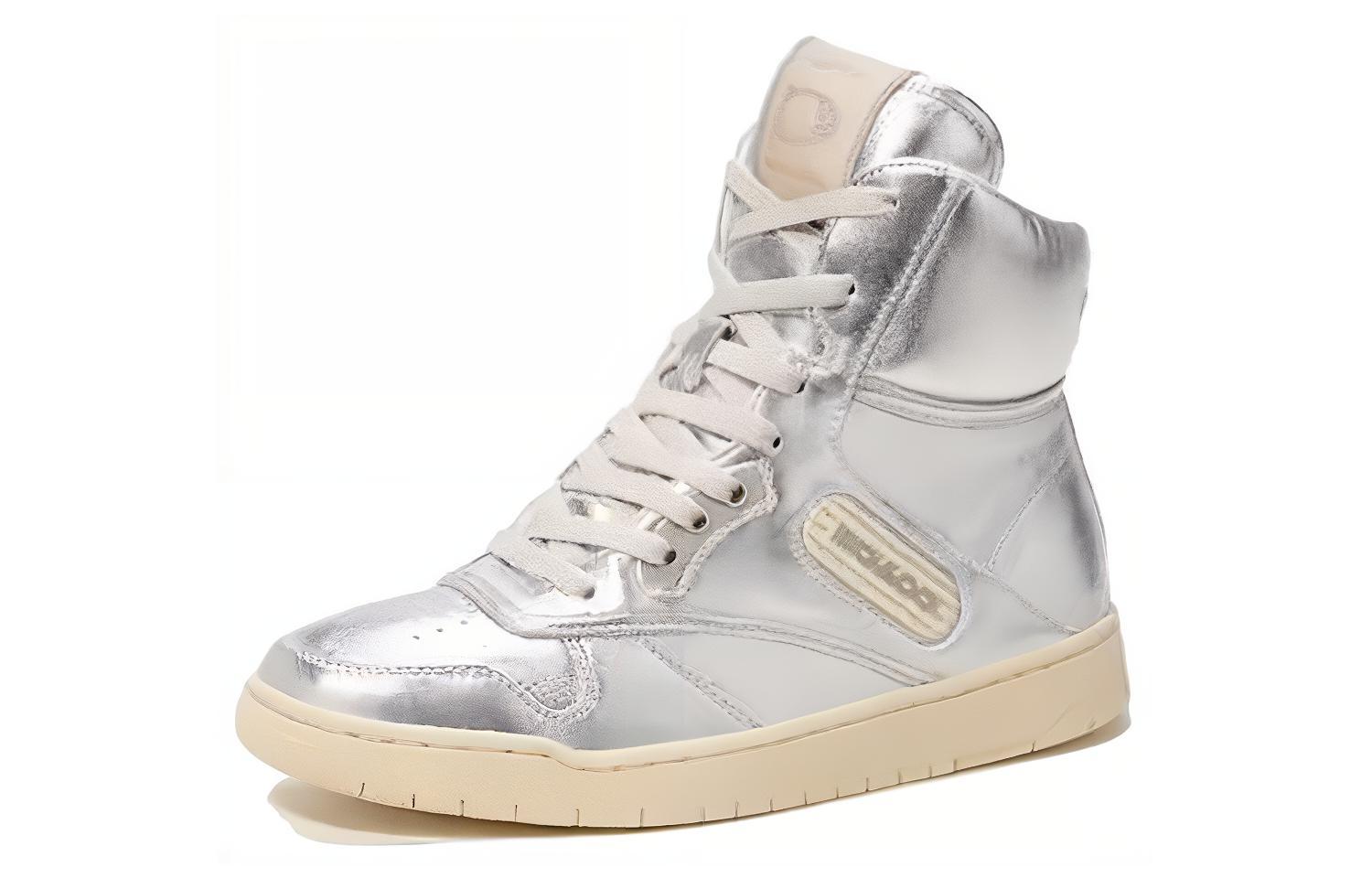 COACH C202 Leather High top Skateboard Shoes Men's Silver