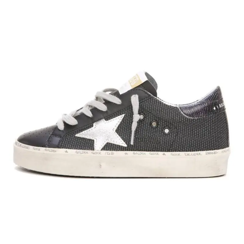Golden Goose Hi Star Leather Low top Stylish Skateboarding Shoes Women's Black Distressed