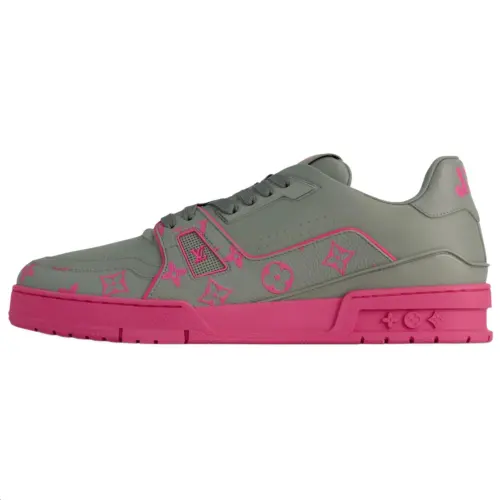 LOUIS VUITTON Trainer Cow Leather Printed Pattern Low top Skateboard Shoes Men's Gray