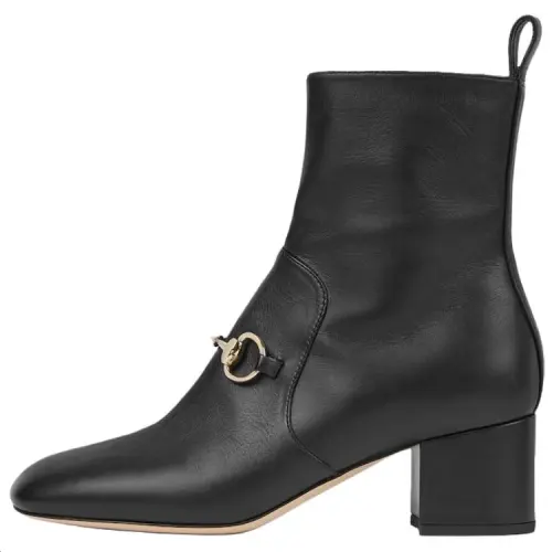 GUCCI Horsebit Leather Ankle Boots 5.5cm Women's Black
