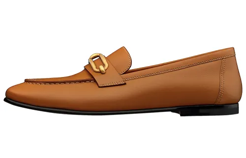 HERMES Colette Leather Loafers Women's Gilded Beige