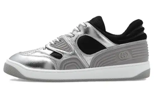 GUCCI Basket Metallic-leather Sneakers