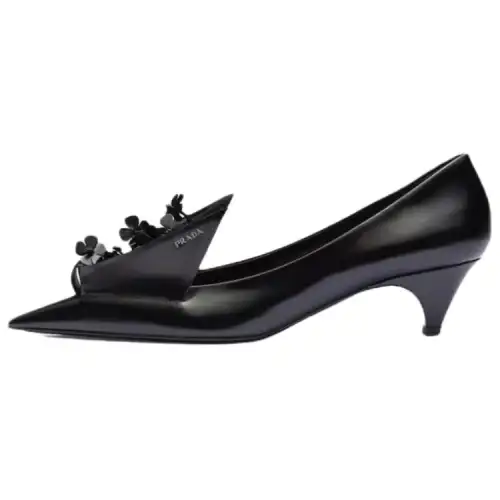 PRADA 45mm Floral-appliqué Leather Pumps