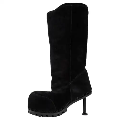 Balenciaga Alaska Fur Calfskin Knee high Boots Women's Black