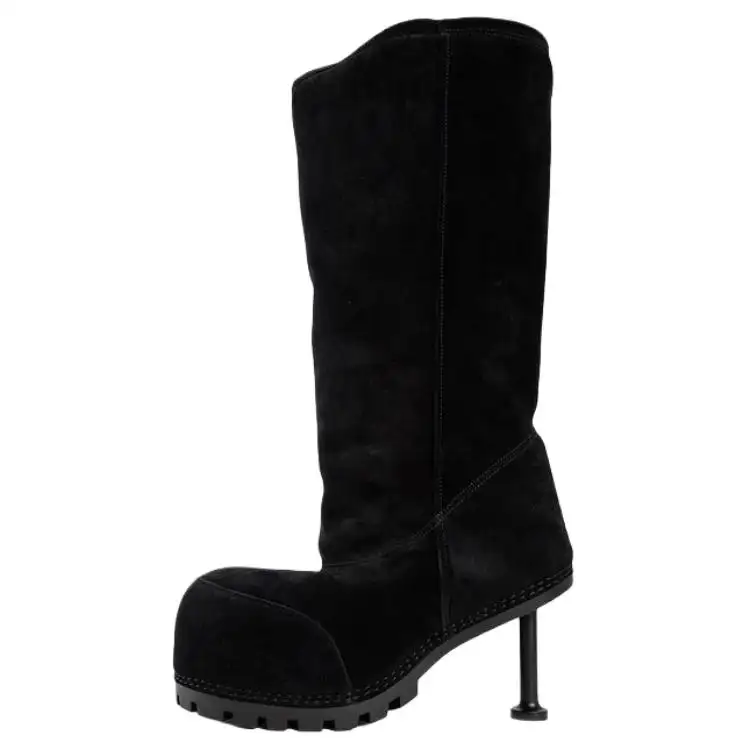 Balenciaga Alaska Fur Calfskin Knee high Boots Women's Black