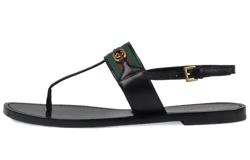GUCCI Web Stripe T-bar Flat Sandals