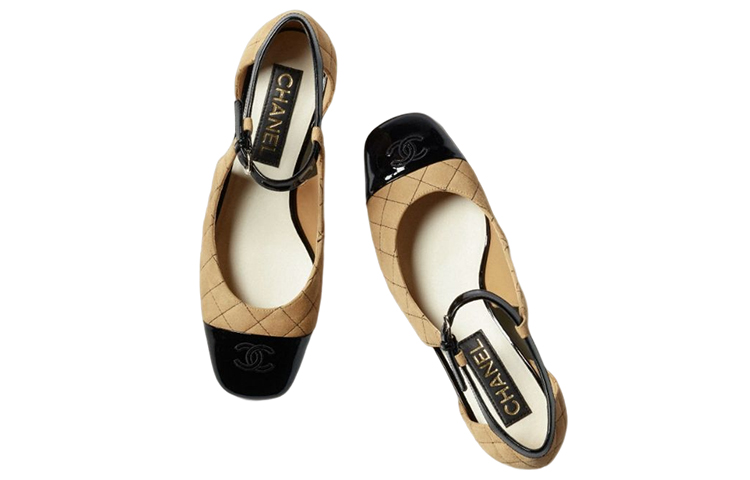 CHANEL Suede Chunky Heel Mary Jane Shoes Women's Beige