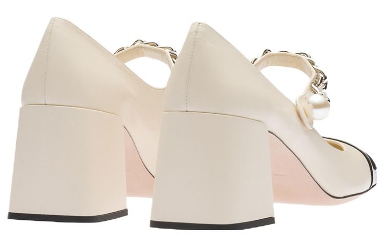 MIU MIU Patent Leather Chunky Heel High Heels 6.5cm Women's Ivory