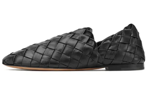 Bottega Veneta Leather Woven Flat Shoes Women's Black