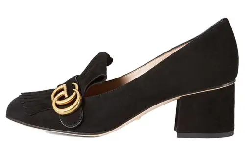 GUCCI Suede Double G Chunky Heel High Heels 5.5cm Women's Black