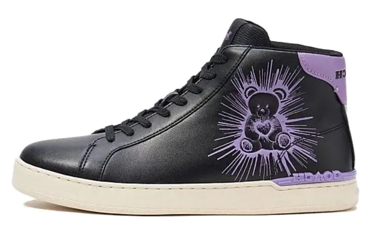 COACH Clip Leather High top Skateboard Shoes Men's Black